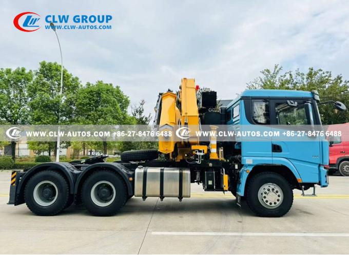 SHACMAN X3000 6Ã4 Tractor Truck with 8-Ton Knuckle Boom Crane - Side view showing crane details